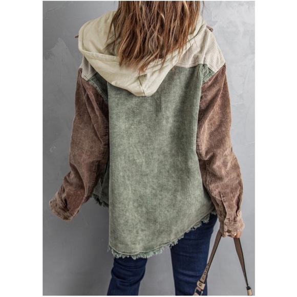 Cozy Corduroy Hooded Button Down Shacket Jacket XS S M L XL XXL - Picture 3 of 3